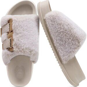 Womens Orthotic Sandals Faux Fur Slip On Cushioned Arch Support Casual Shoes